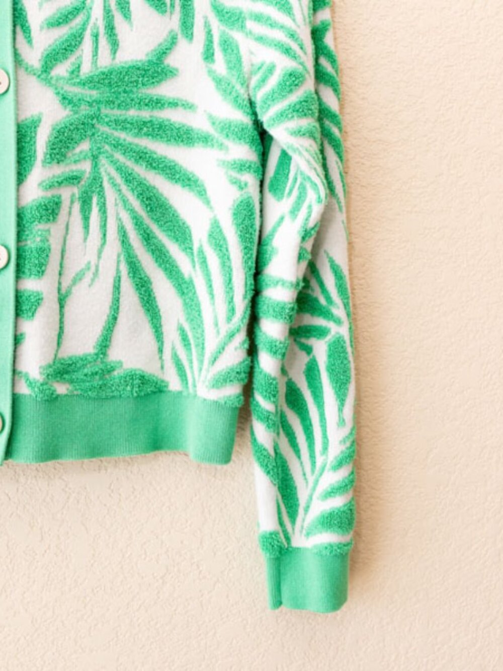 Cynthia Rowley Palm Leaf Cardigan Green White Tropical Sweater Medium - Picture 6 of 12